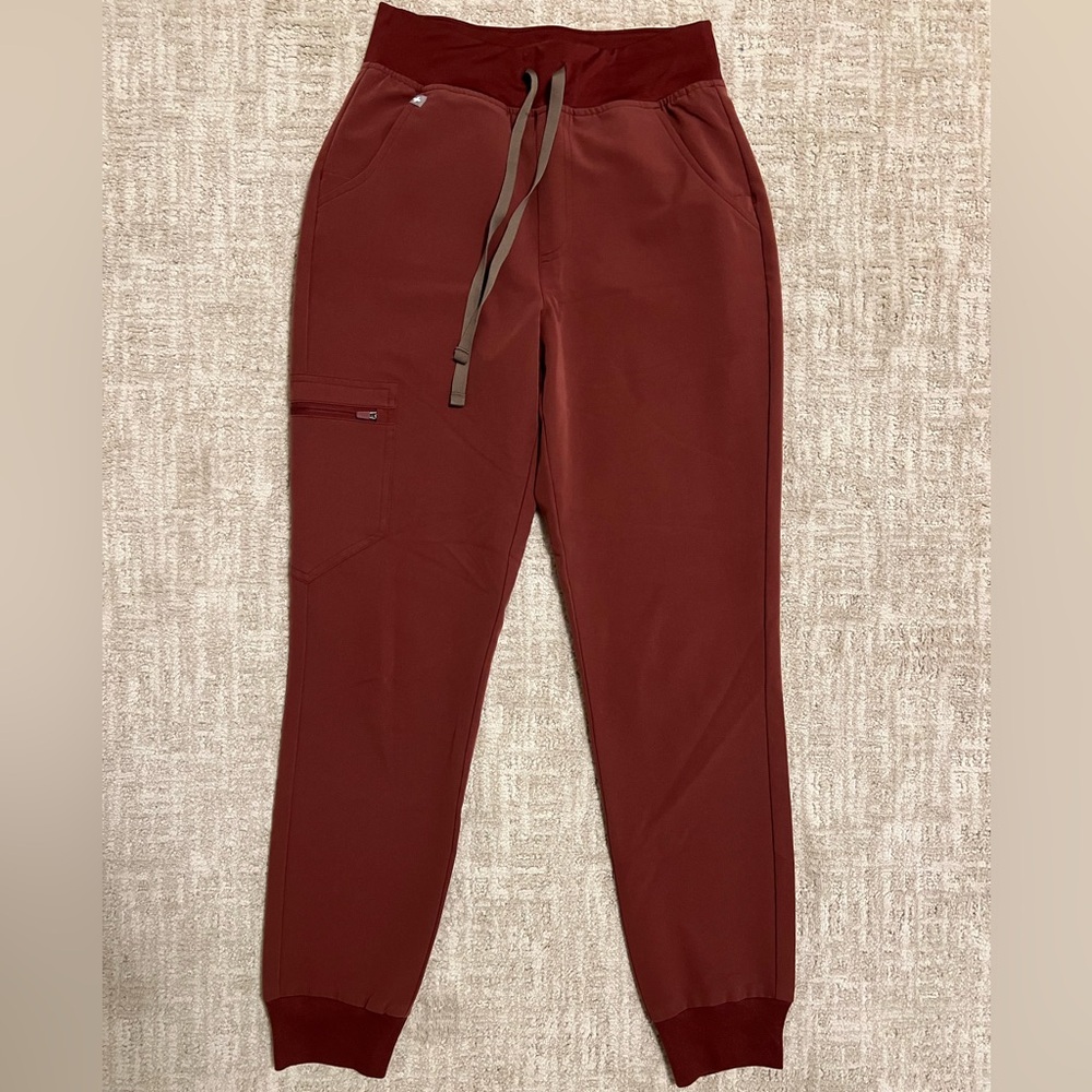 Figs XS Dark Cherry High Waisted Zamora Jogger Scrub Pants